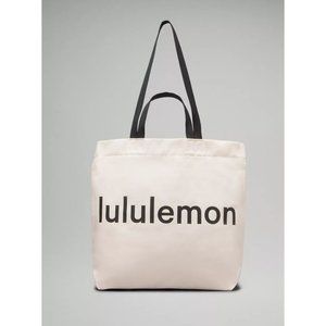 NWT Lululemon XL Canvas Tote Bag Double Handle Natural/Black Logo Everyday Carry